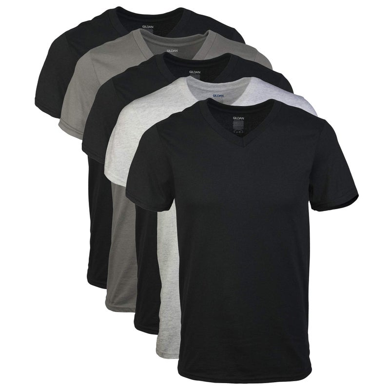 Gildan Men's V-Neck T-Shirts, Multipack, Assorted (5-Pack), Small - Image 1